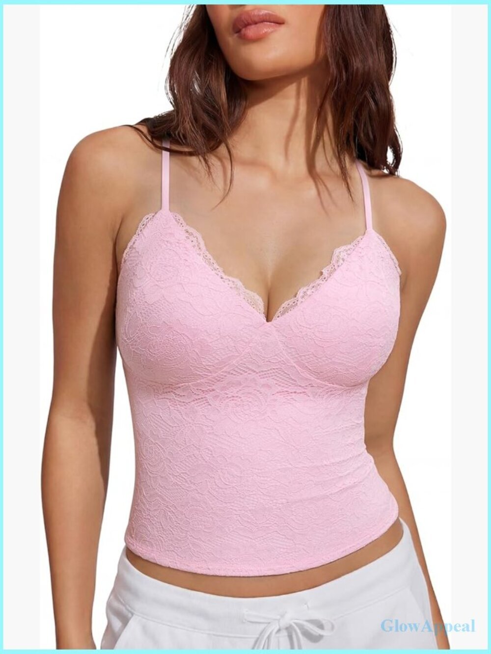 Women Sexy Lace Padded Tank Top Double Lined V Neck Y2k Crop Going Out Top